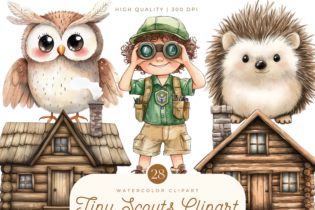 Watercolor Tiny Scouts Clipart, an Object Illustration by SparkyDesignsUS (Photo 1 of 9)