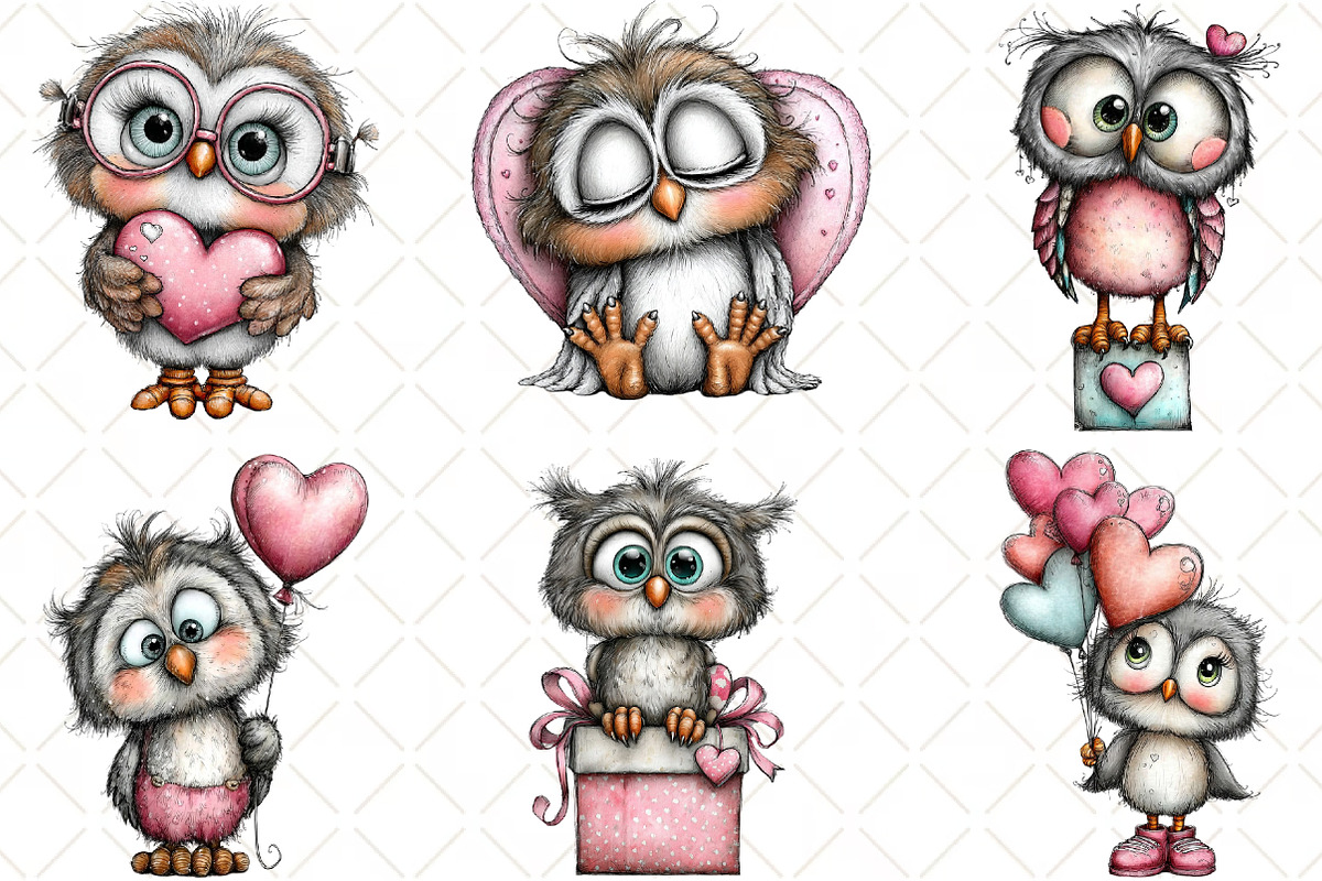 Quirky Valentine Owl Clipart, an Animal Illustration by Black Bird Studio (Photo 3 of 6)