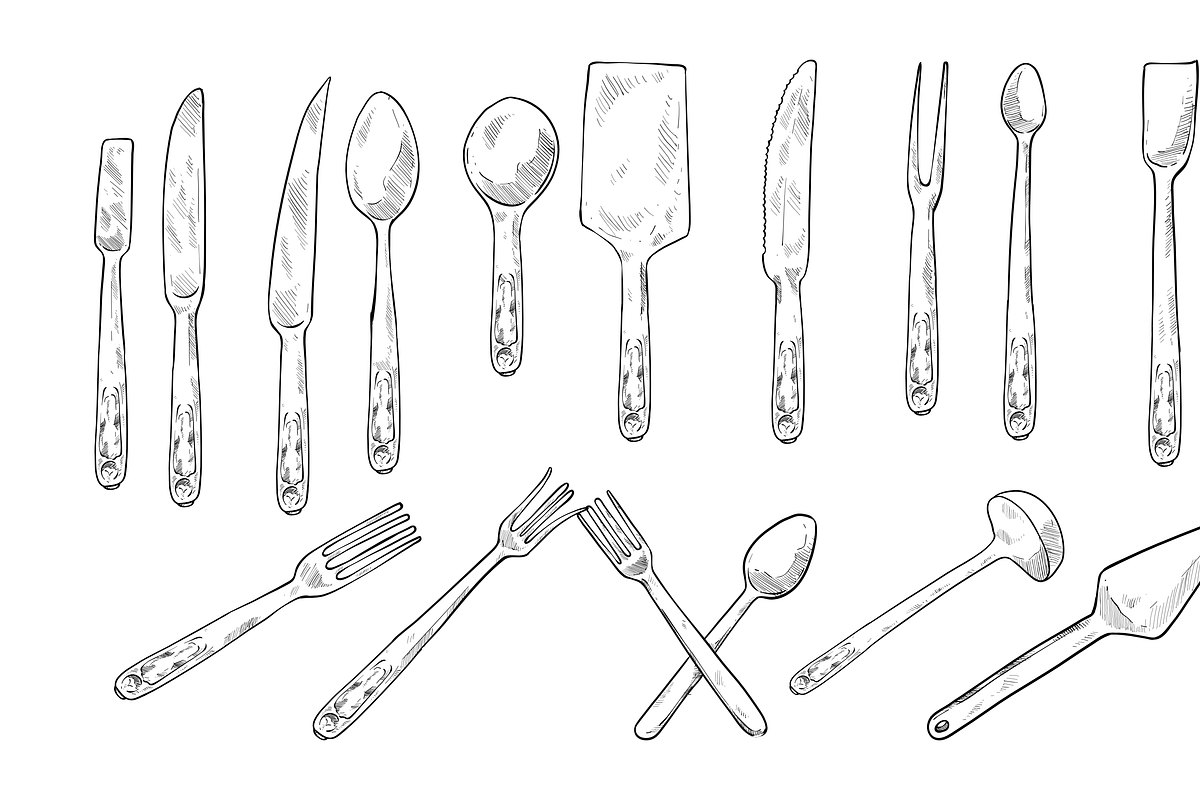cutlery handdrawn collection, an Object Graphic by nikagraphic