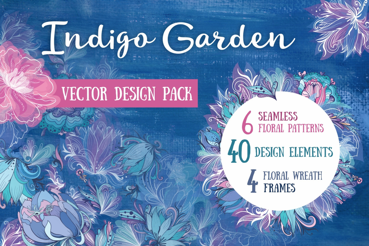 Indigo Garden Vector Florals, a Decorative Illustration by kisikoida (Photo 1 of 4)