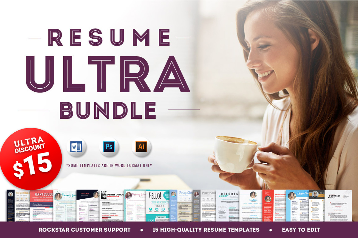 15 Resume Templates - Ultra Bundle, a Resume Template by RockStarUI (Photo 1 of 6)