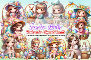 Cute Little Easter Girls Sublimation, a Seasonal Illustration by Craft Nest