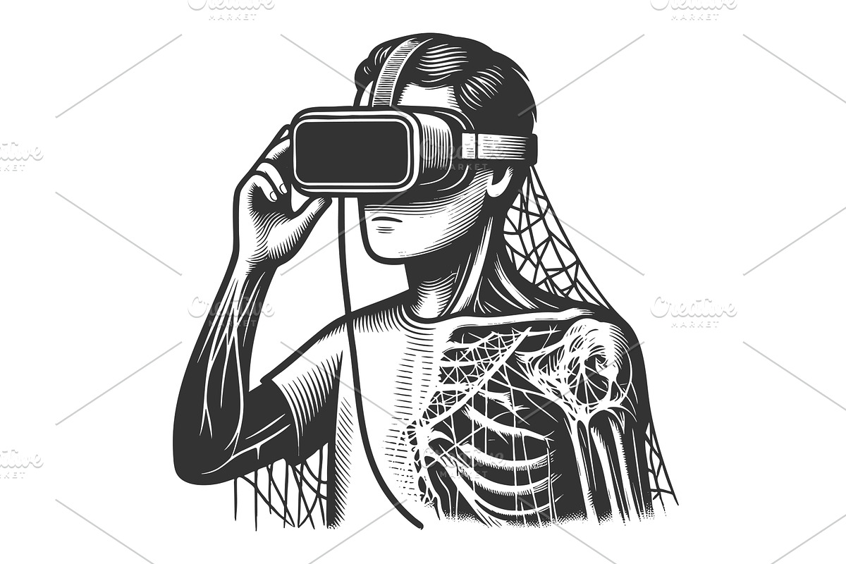 Man Dissolving into Virtual Reality, a Technology Illustration by AlexArt