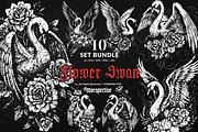 10 Bundle Dark Art Swan Floral, an Illustration by Morspective (Thumbnail 1 of 7)