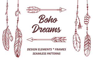 Boho elements, frames, patterns