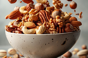 An assorted mix of nuts including almonds, walnuts, and cashews,, a Food & Drink Photo by ImageMir
