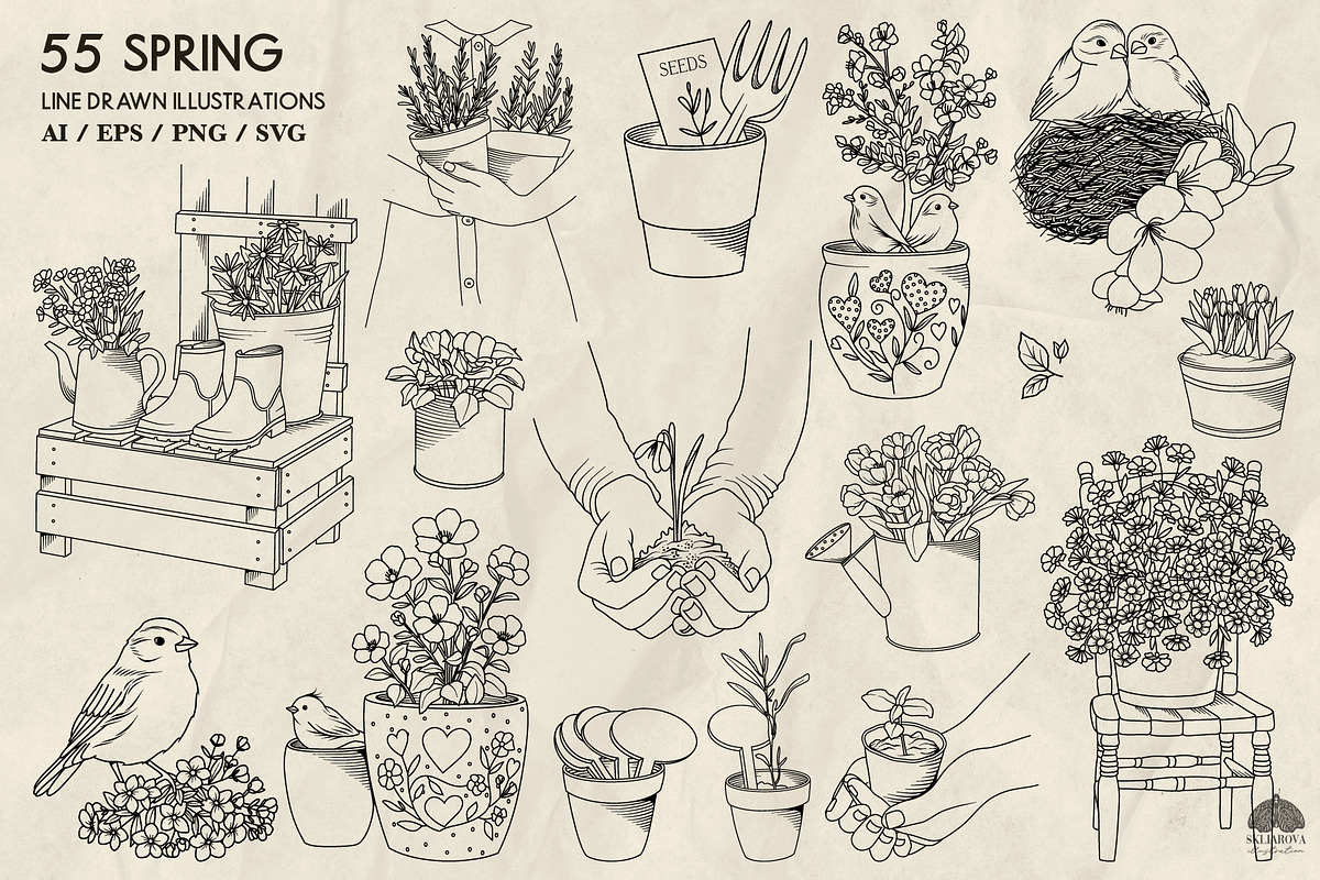 Garden and Birds LineArt + Procreate, an Animal Illustration by Skliarova (Photo 3 of 4)