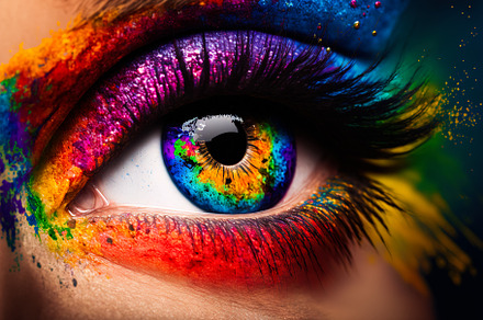 Large close-up of a female eye paint