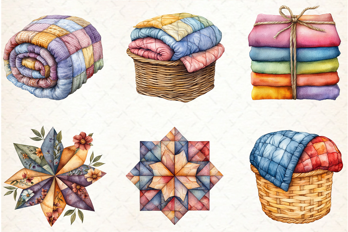 Watercolor Cottage Quilts Fussy Clip, an Illustration by Libby Wishes (Photo 2 of 6)