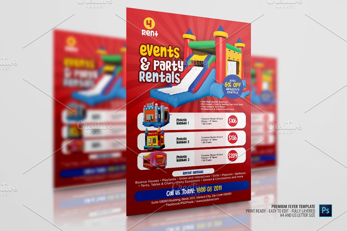 Party Rentals Promotional Flyers, a Flyer Template by PSDPixel