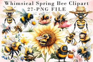 Whimsical Spring Bee Clipart, an Illustration by Libby Wishes