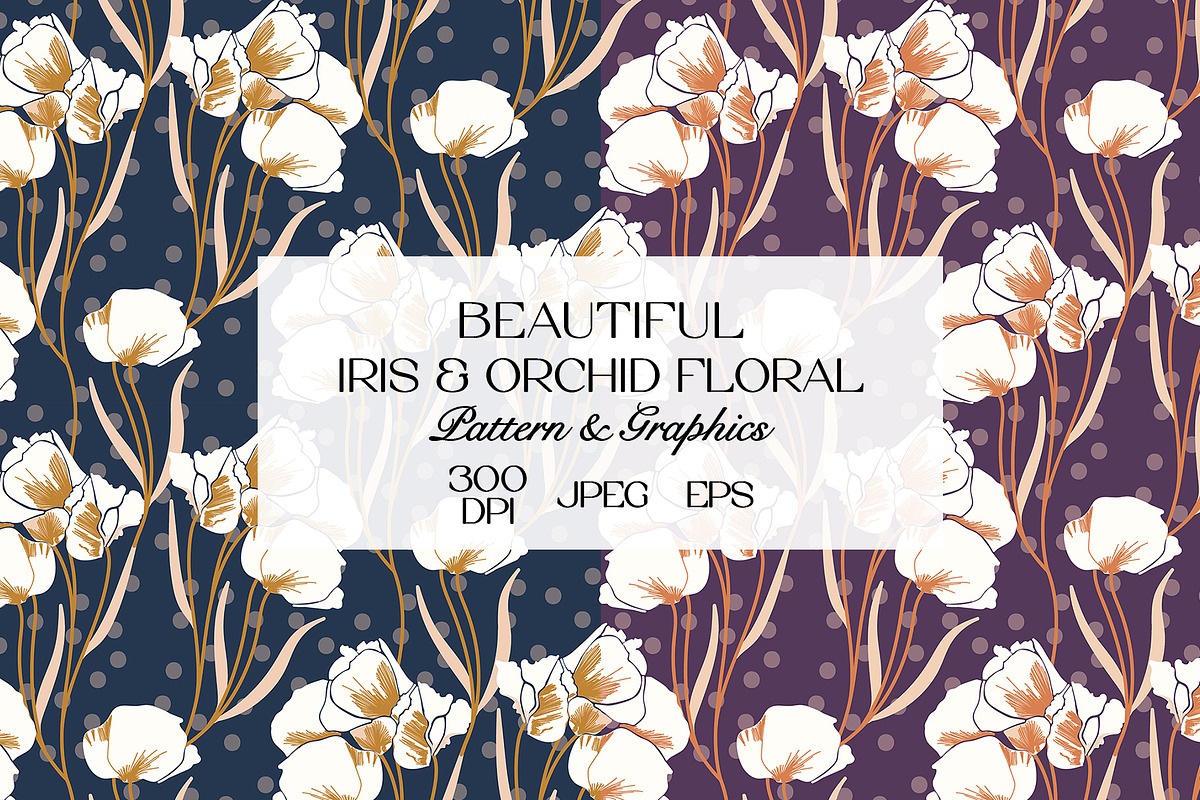 Iris & Orchid Floral Pattern, a Pattern Graphic by StudioGlouna (Photo 1 of 9)