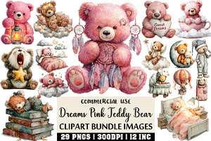 Sweet Dreams Pink Teddy Bear Clipart, an Illustration by Craft Nest
