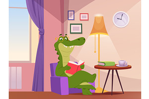 Crocodile with book. reptile sitting, an Object Illustration by Onyx