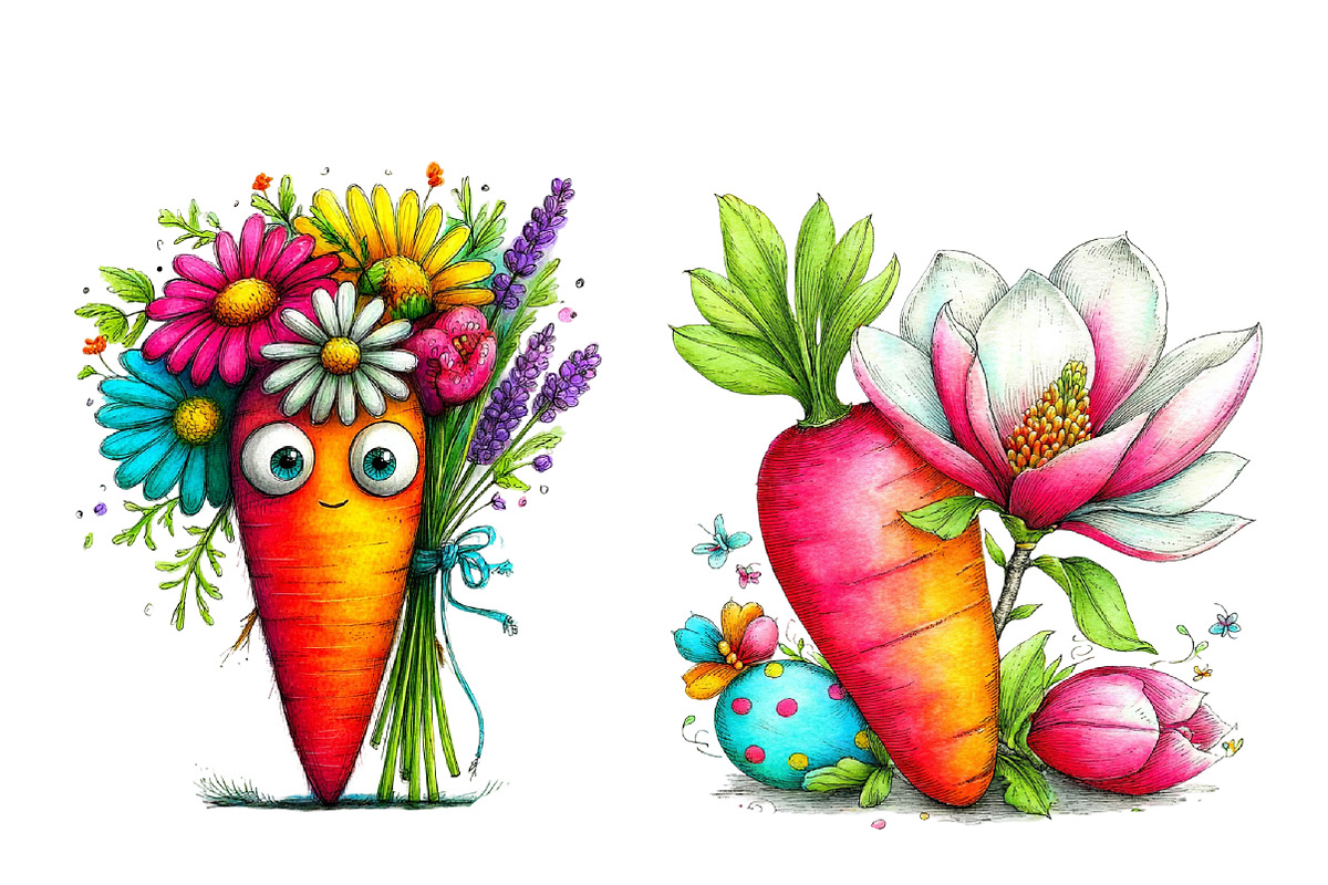 whimsical easter carrot and flower c, an Illustration by Designworld (Photo 4 of 4)