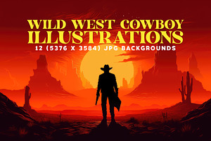 12 Wild West Cowboy Illustrations