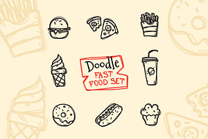 8 Doodle Icons. Fast Food