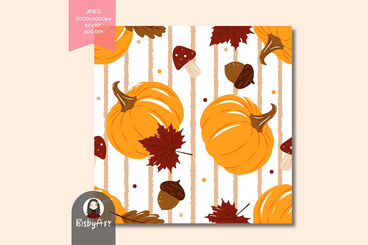 Cozy Autumn Pumpkin Stripes Seamless, a Pattern Graphic by KisbyArt (Photo 2 of 3)