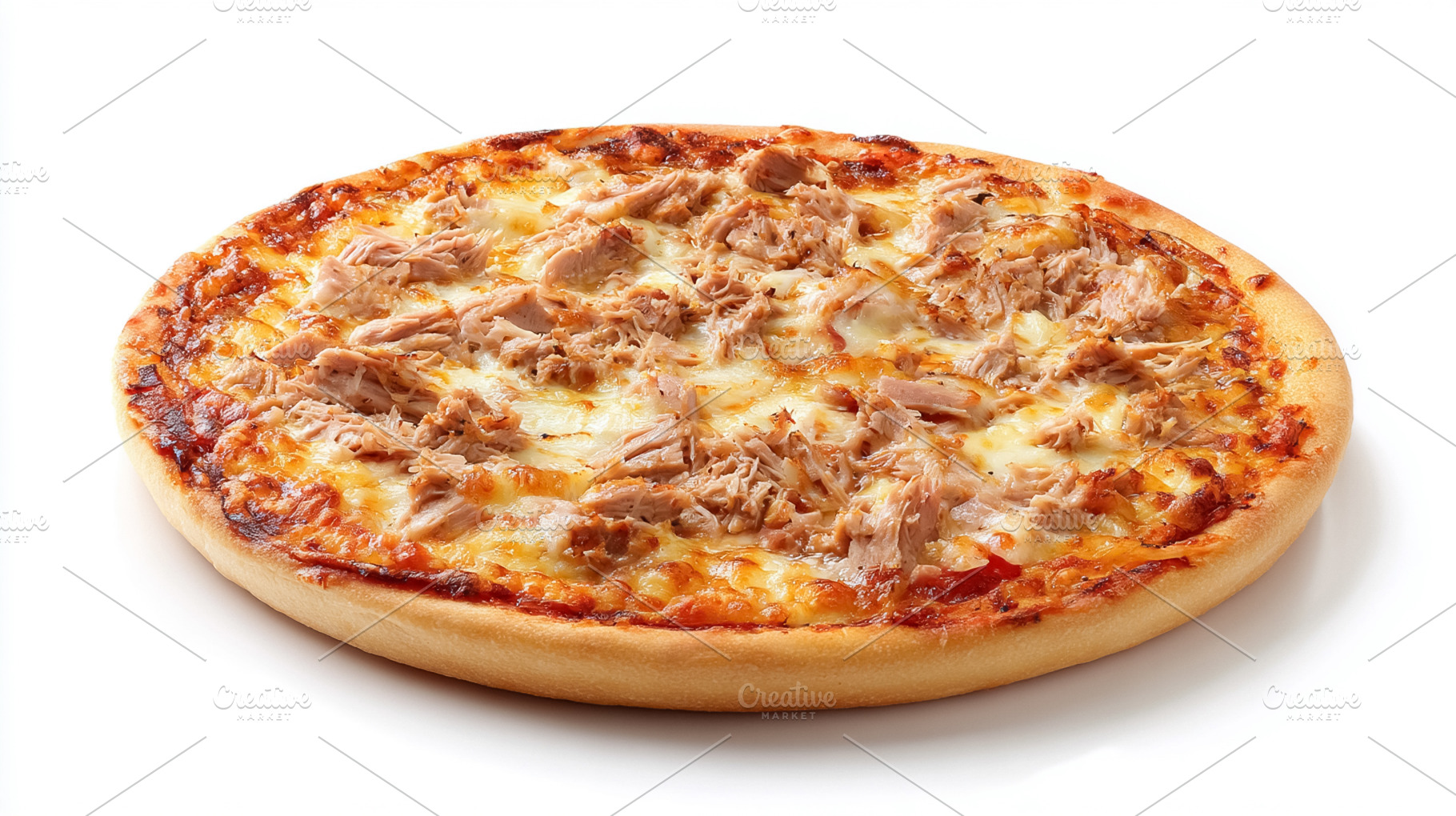 Tuna pizza showing a baked dough base topped with savory tomato,, a Photo by Studio ANNA