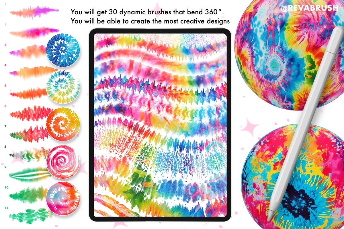 Procreate Tie Dye Textures brushes, a Brush Add-On by Revabrush (Photo 3 of 11)