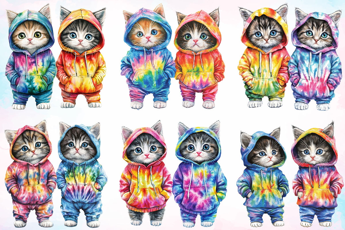 Watercolor Hoodie Kitten Clipart PNG, an Illustration by Canvas Craft (Photo 3 of 4)