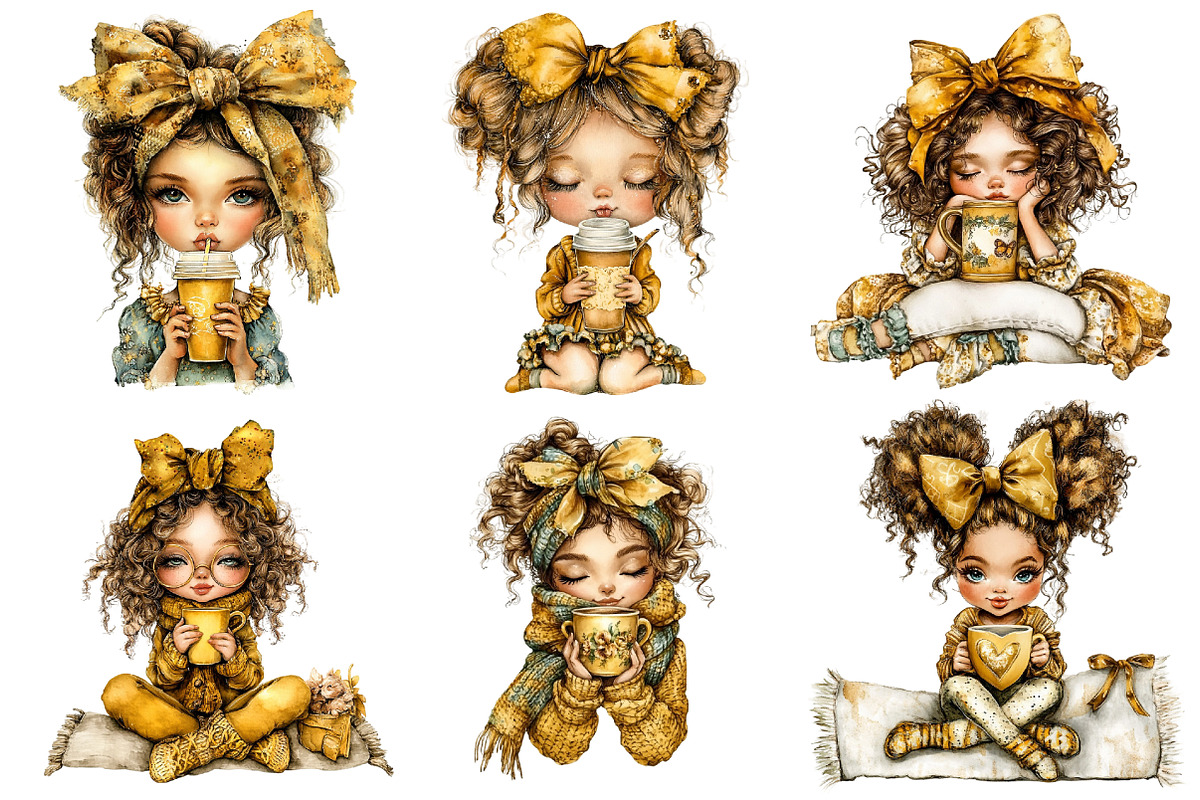Whimsical Coffee Girls Clipart, a Seasonal Illustration by CitraGraphics (Photo 5 of 7)