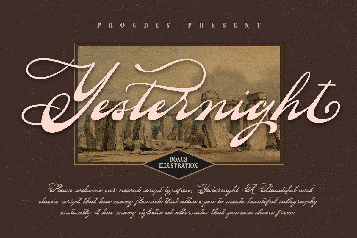 Yesternight - Classic Script, a Script Font by Letterhend Studio (Photo 1 of 10)