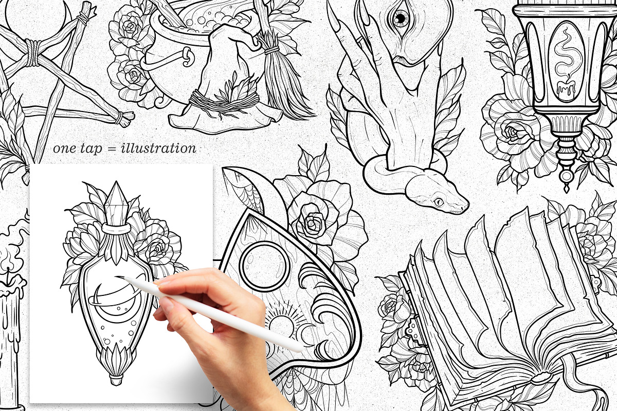 50 Witchy Tattoo Procreate Stamps, a Brush Add-On by SecondOfJuly (Photo 2 of 6)