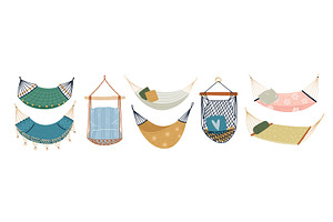 Hammocks Types. Cartoon Cute Hanging