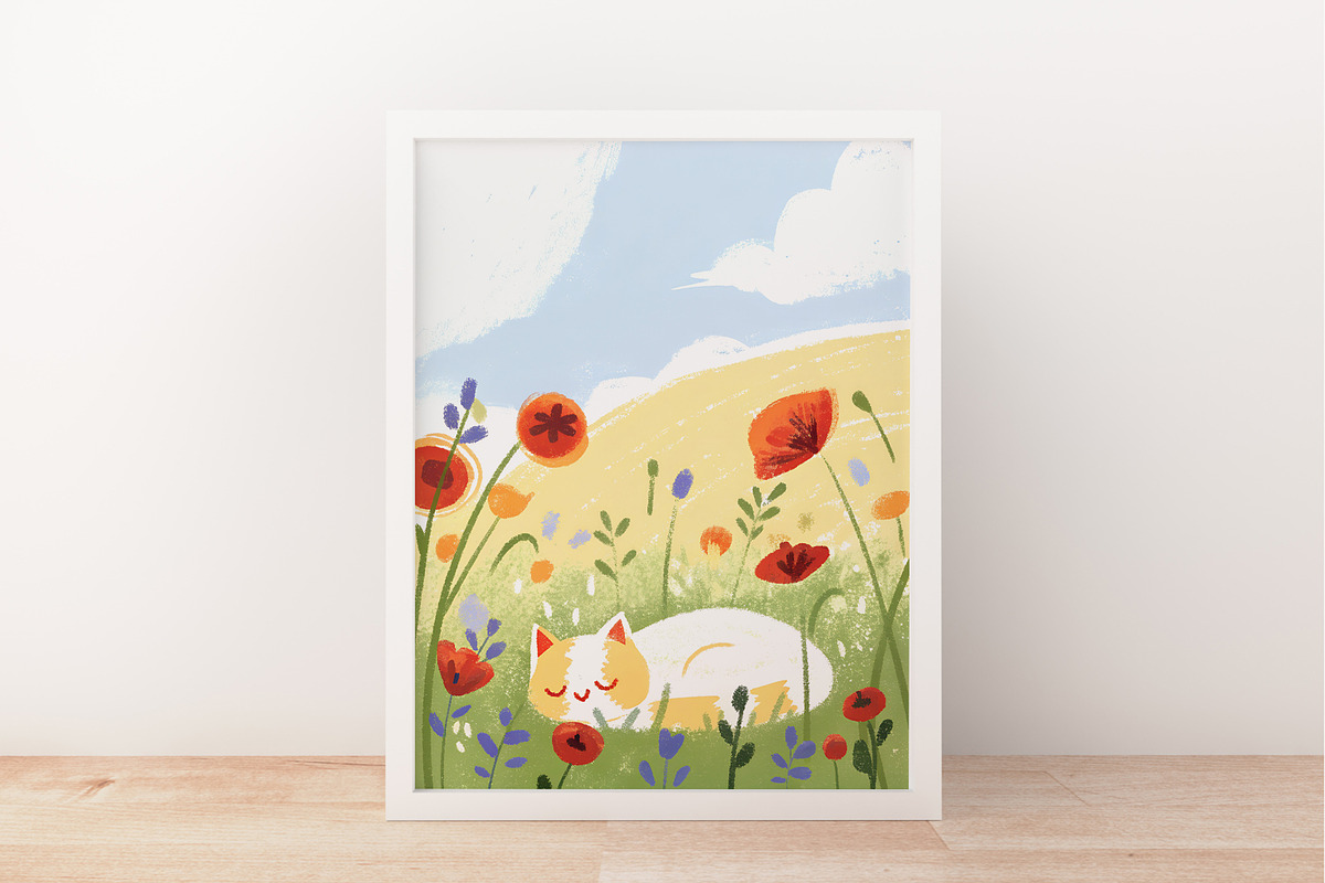 Cute Sleepy Kitty Kids Wall Art, an Animal Illustration by Helga Wigandt (Photo 2 of 3)