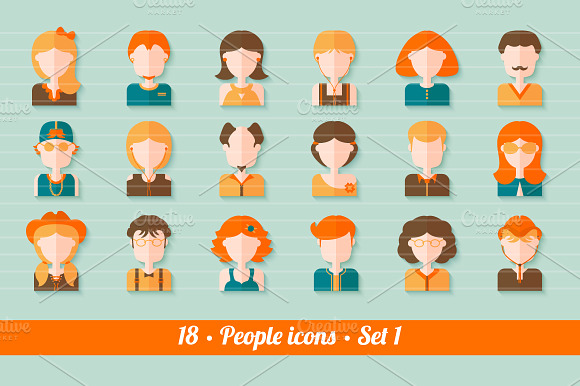 18 Flat People Avatars (Icons) Kit