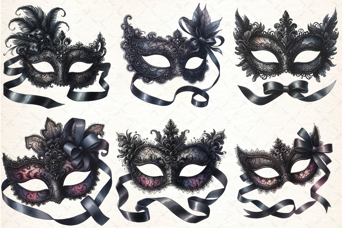 Black Lace Masquerade Mask Clipart, an Illustration by DreamCafeArt (Photo 2 of 5)