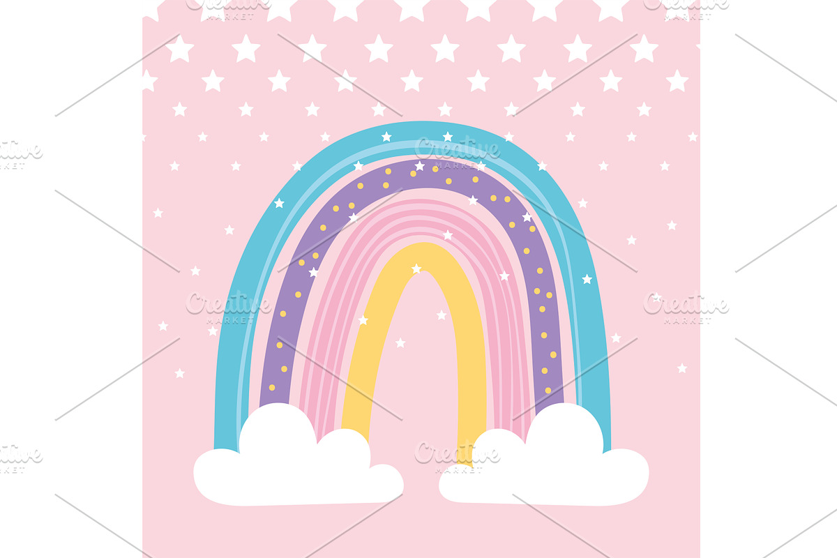 rainbow star and clouds, an Illustration by studiogstock