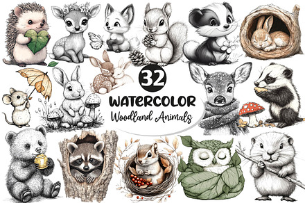 Woodland Cute Baby Animals Clipart, an Illustration by Dream Creation