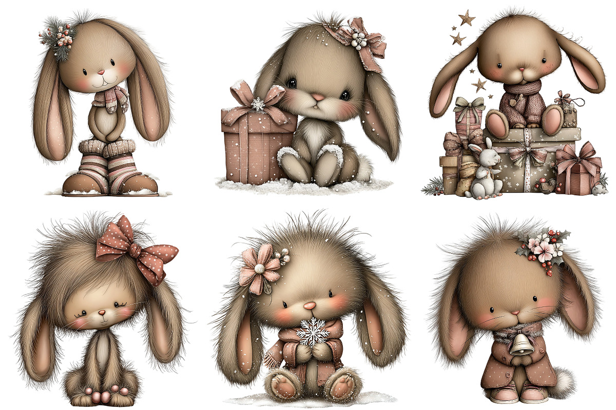 Whimsical Christmas Fluffy Bunny PNG, an Illustration by Craft Nest (Photo 4 of 11)
