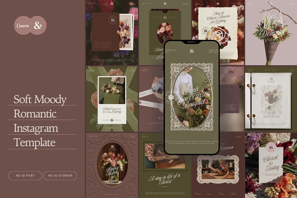 Romantic Florist Instagram Template, a Social Media Template by And Done Studio (Photo 1 of 8)