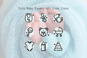 Cute Baby Essentials Line Icons, an Outline Icon by Lyolya Profitrolya
