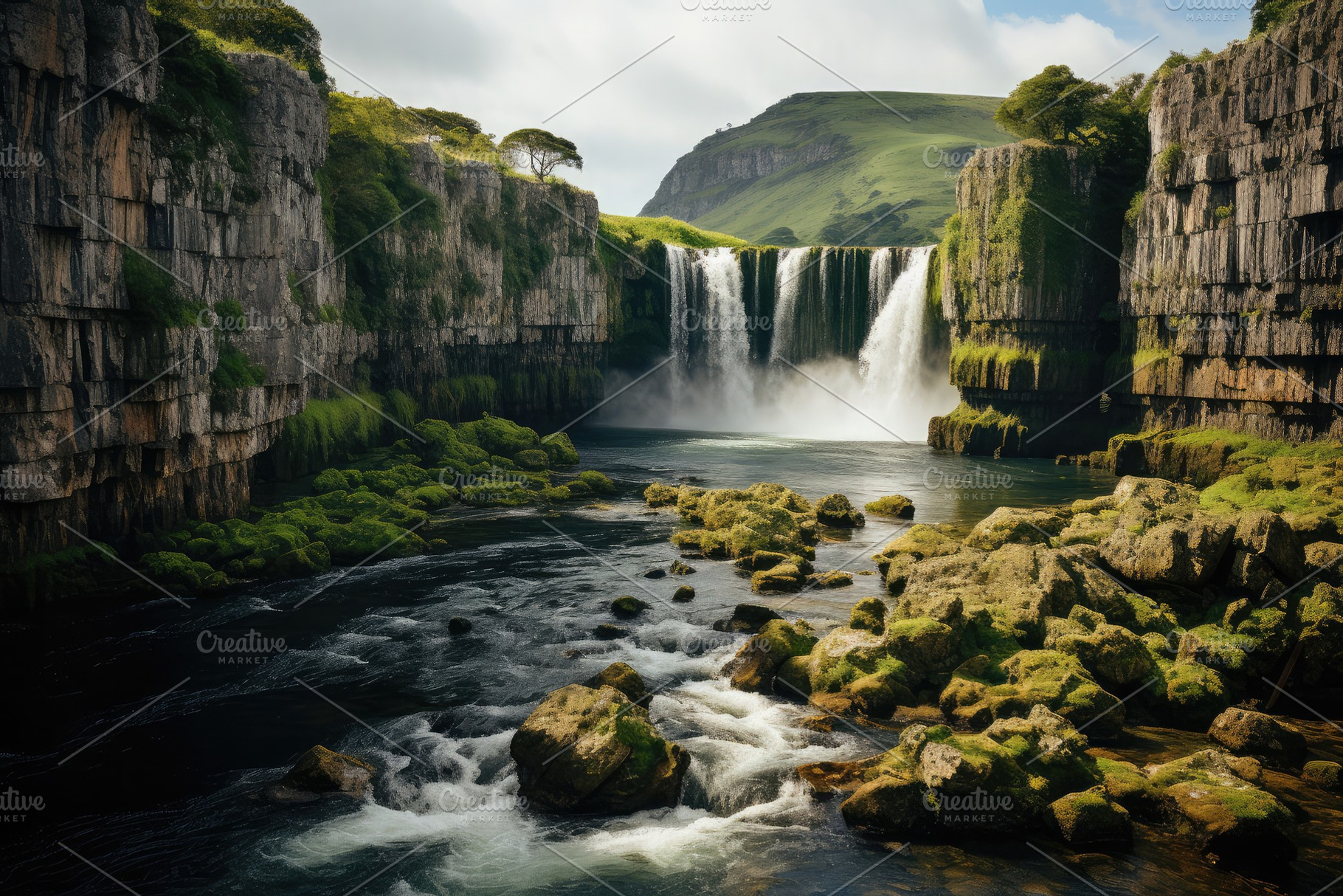 Waterfall descending from the peak o, a Photo by SaroStock