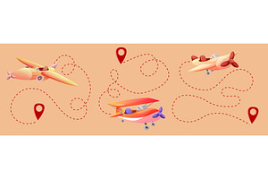 Planes and location pins connected, a Transportation Illustration by art PVP - market