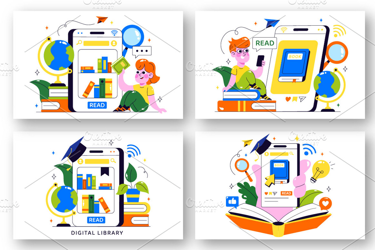 10 Digital Library Illustration, an Education Illustration by denayunebgt (Photo 3 of 4)
