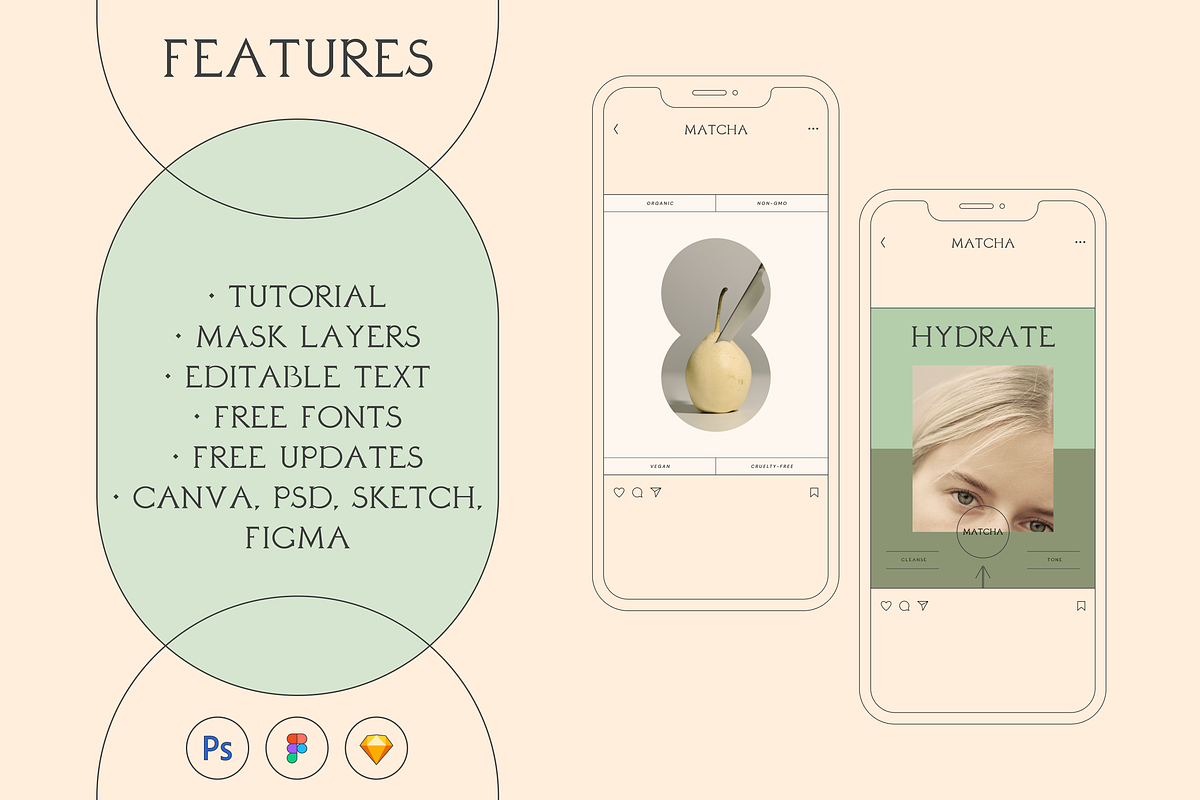 Matcha Skincare Instagram Template, a Social Media Template by Luna Studio (Photo 4 of 9)