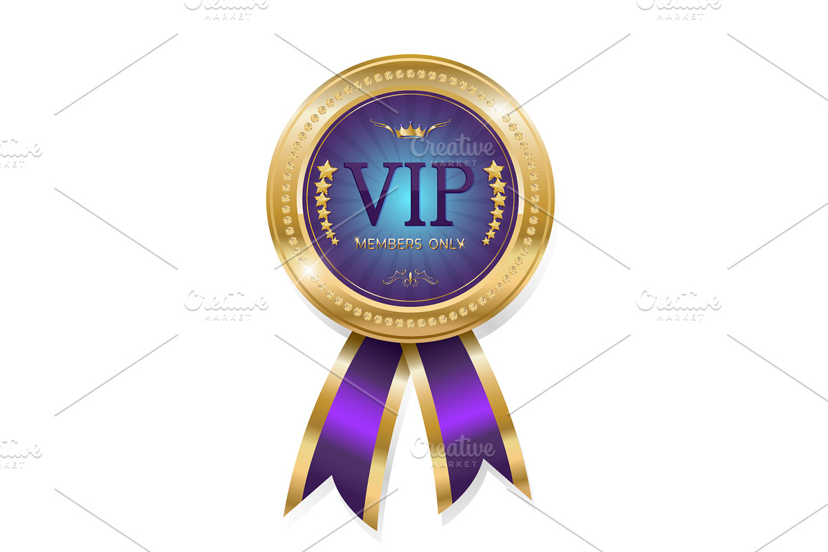 Golden VIP Badge with Purple Ribbons, a Decorative Illustration by PsychocheArt (Photo 1 of 3)