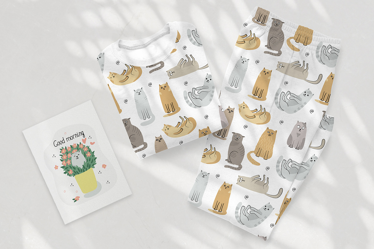 Cats and Plants Clipart and Patterns, an Animal Illustration by Anna Druzhkova (Photo 20 of 23)