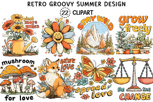 Retro Groovy Summer Design Bundle, an Object Illustration by Creative Art
