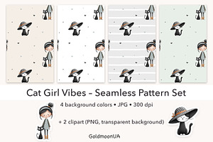 Cat girl vibes Patterns & Clipart