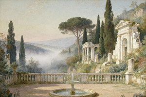 Misty Italian Garden Ruins Landscape, a Decorative Illustration by Virgo Studio