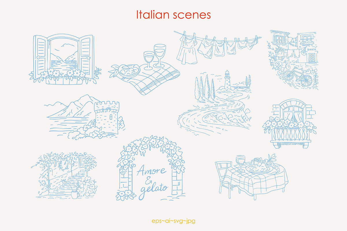 Mediterranean Summer Doodles Pack, a Decorative Illustration by SunnJaneArt (Photo 5 of 13)