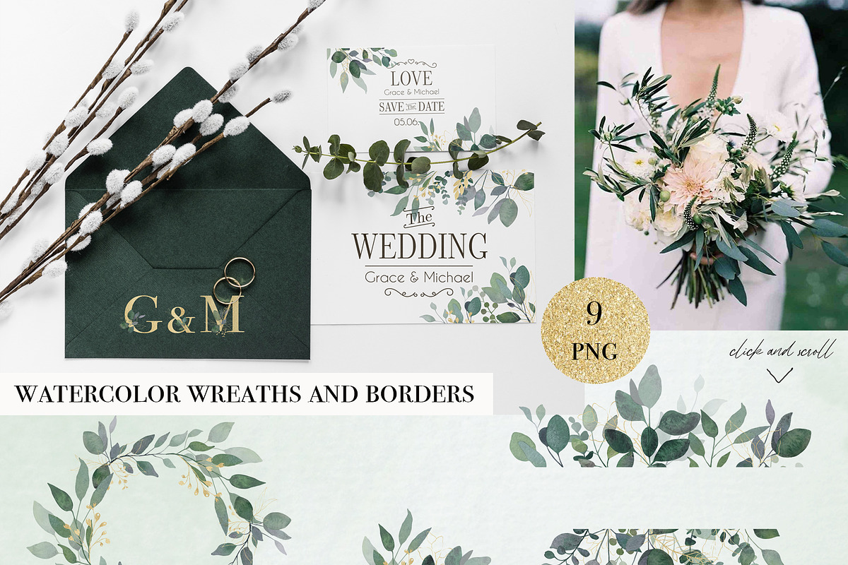 Watercolor Gold and Green Leaves, an Object Graphic by Kate Creative Studio (Photo 4 of 8)
