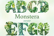 Monstera Alphabet Clipart, a Seasonal Illustration by GlamArtZhanna (Thumbnail 1 of 5)