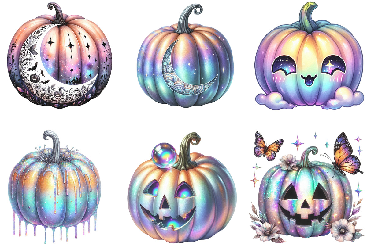Halloween Pumpkin Iridescent Clipart, an Illustration by CraftArtStudio (Photo 3 of 6)
